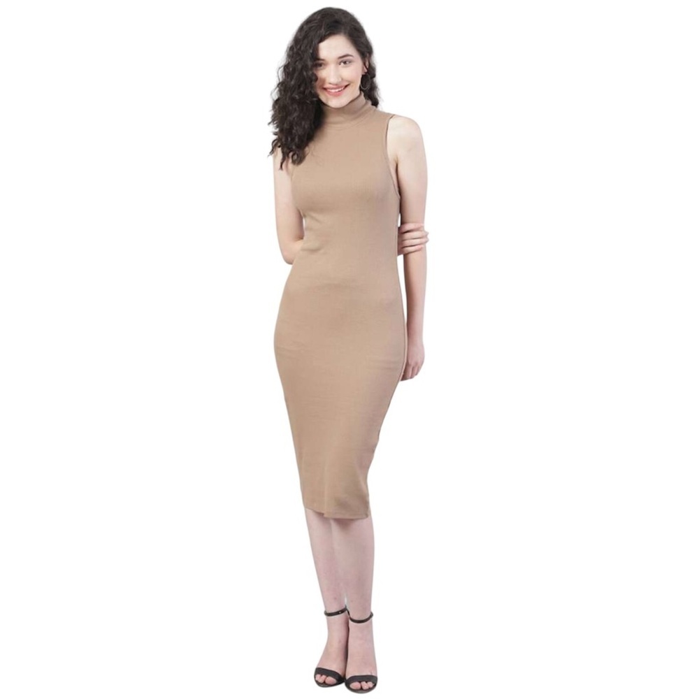 Zara‎ S Turtleneck Sleeveless Ribbed Bodycon Midi Dress